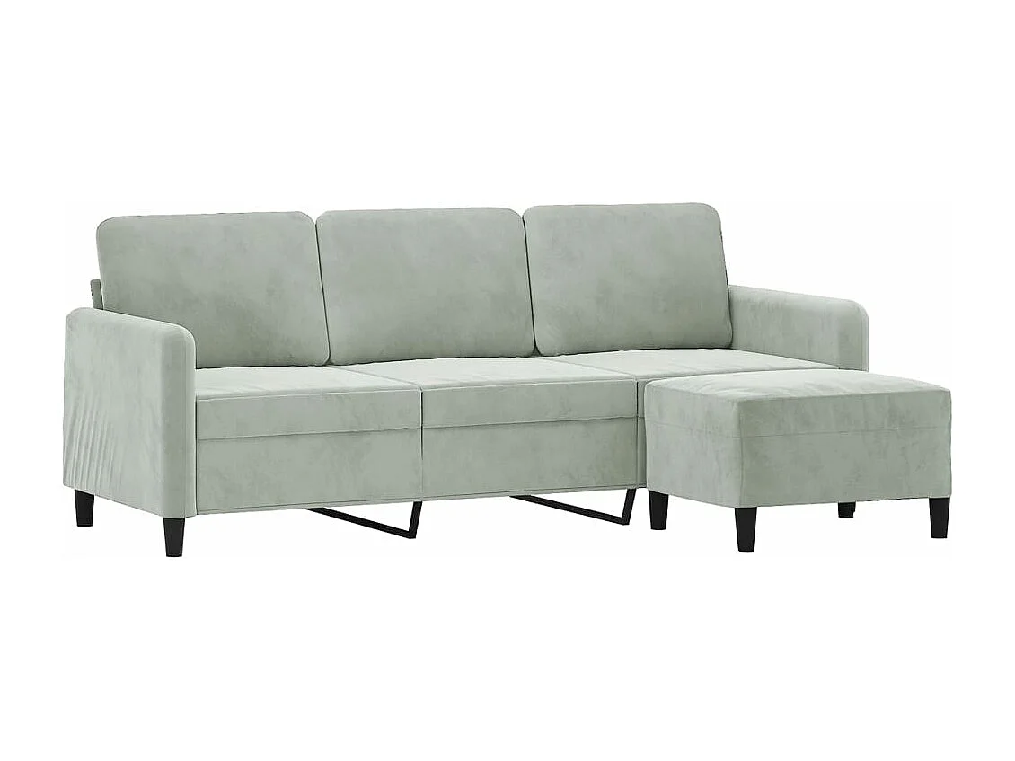 Canapé à 3 places avec repose-pieds Gris clair 180 cm Velours