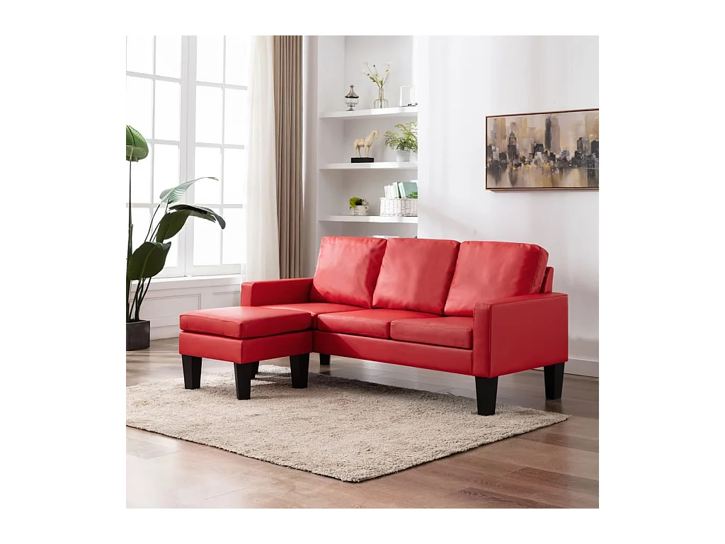 Canapé à 3 places avec repose-pied Rouge Similicuir
