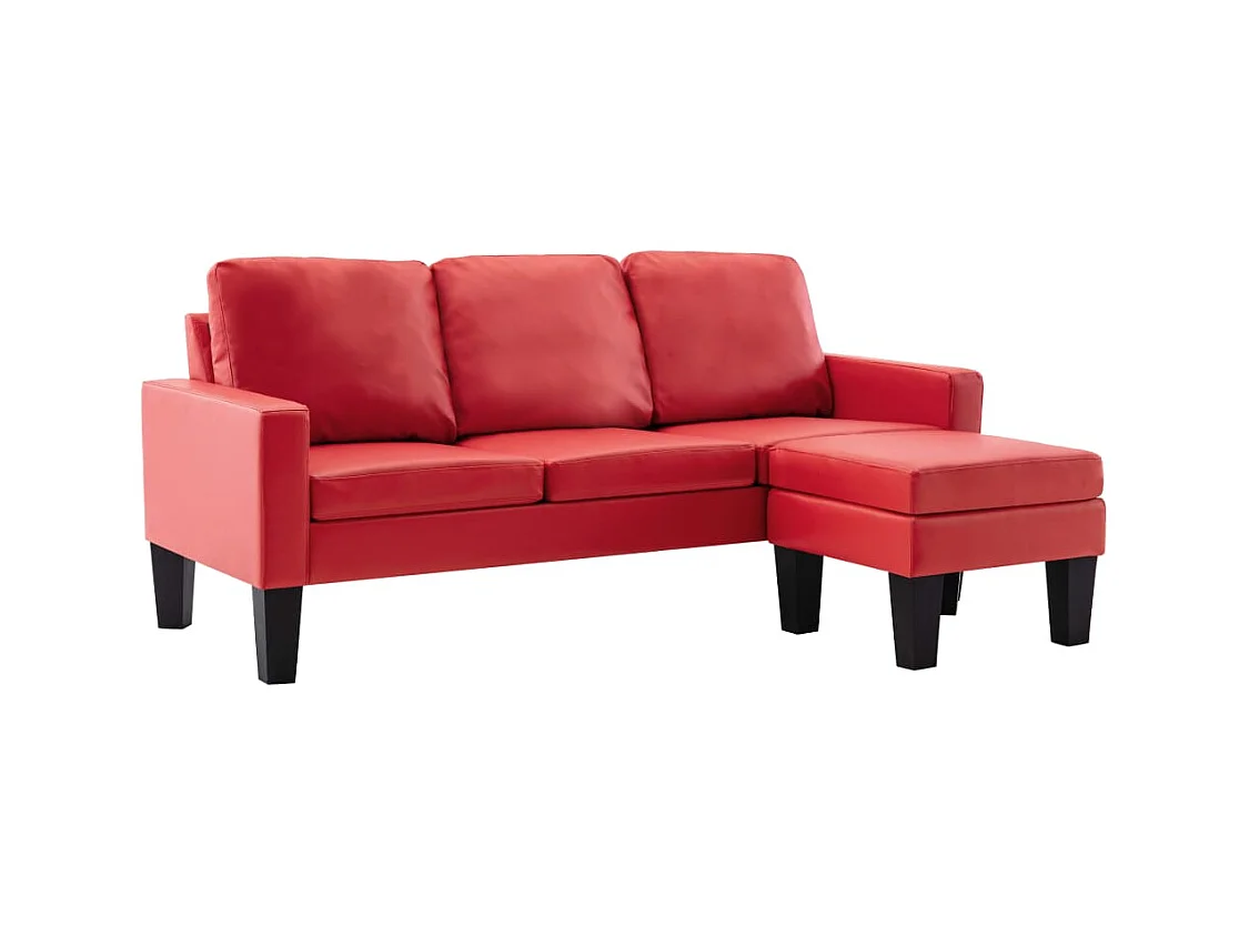 Driezitsbank met voetenbank kunstleer rood