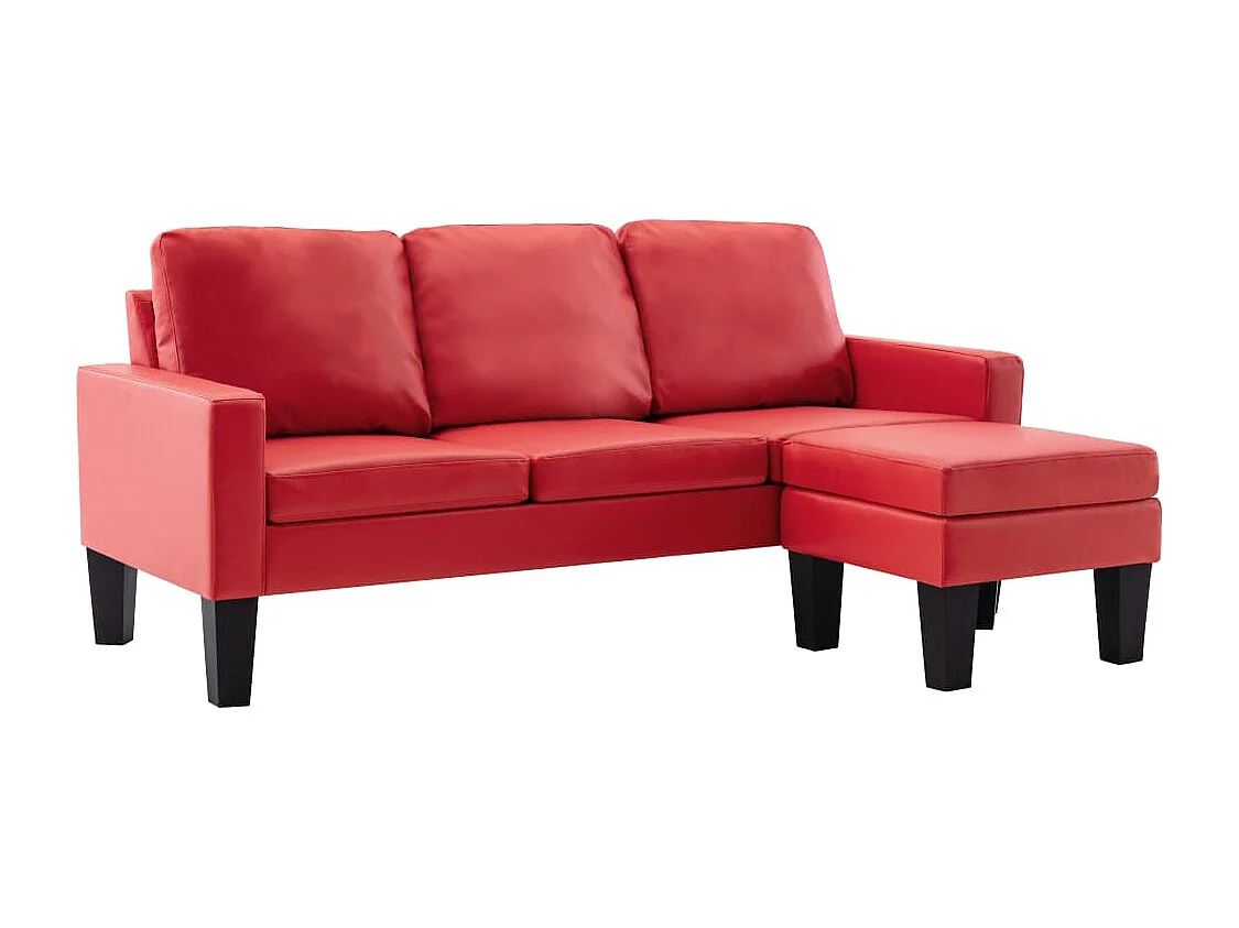 Driezitsbank met voetenbank kunstleer rood