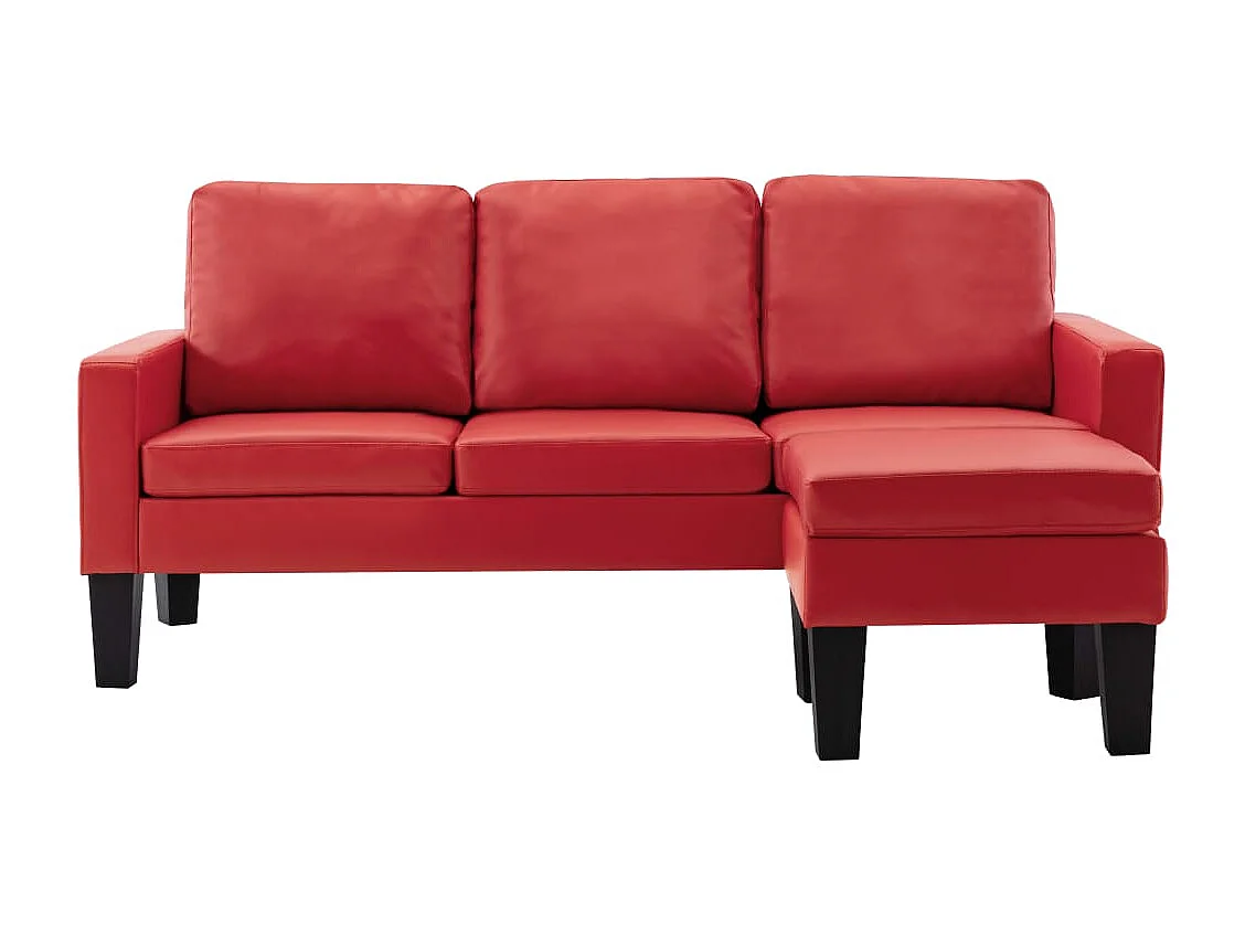 Sofá de 3 lugares c/ apoio de pés couro artificial vermelho