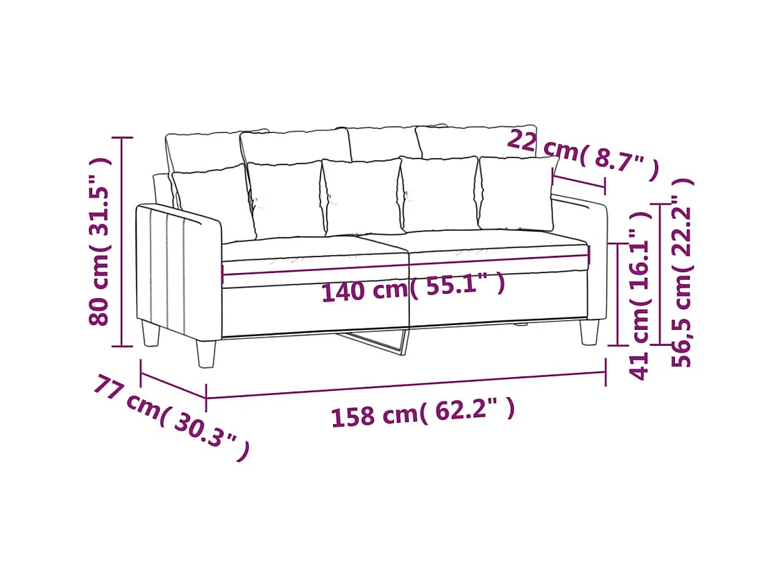 Canapé à 2 places Gris foncé 140 cm Tissu