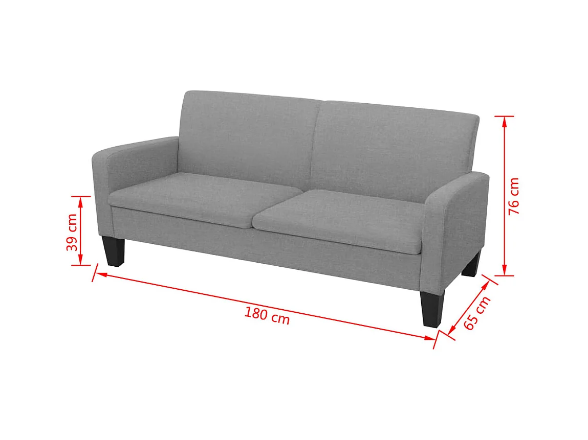 Canapé à 3 places 180 x 65 x 76 cm Gris clair