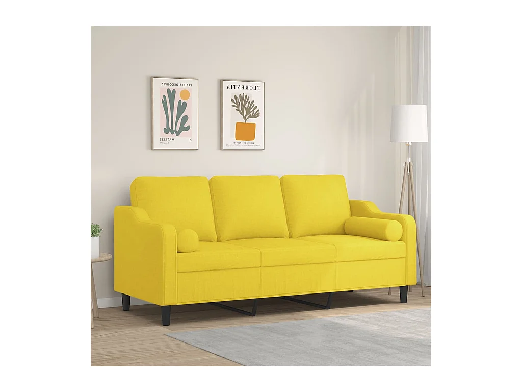 Canapé 3 places avec oreillers jaune clair 180 cm tissu