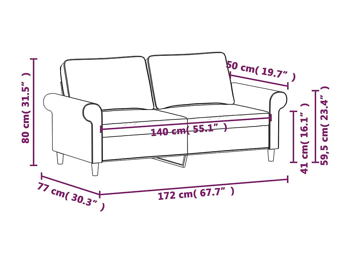 Canapé à 2 places Gris foncé 140 cm Tissu