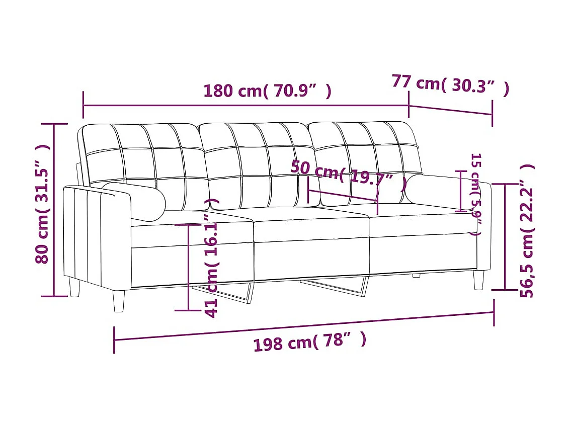 Driezitsbank met sierkussens 180 cm stof zwart