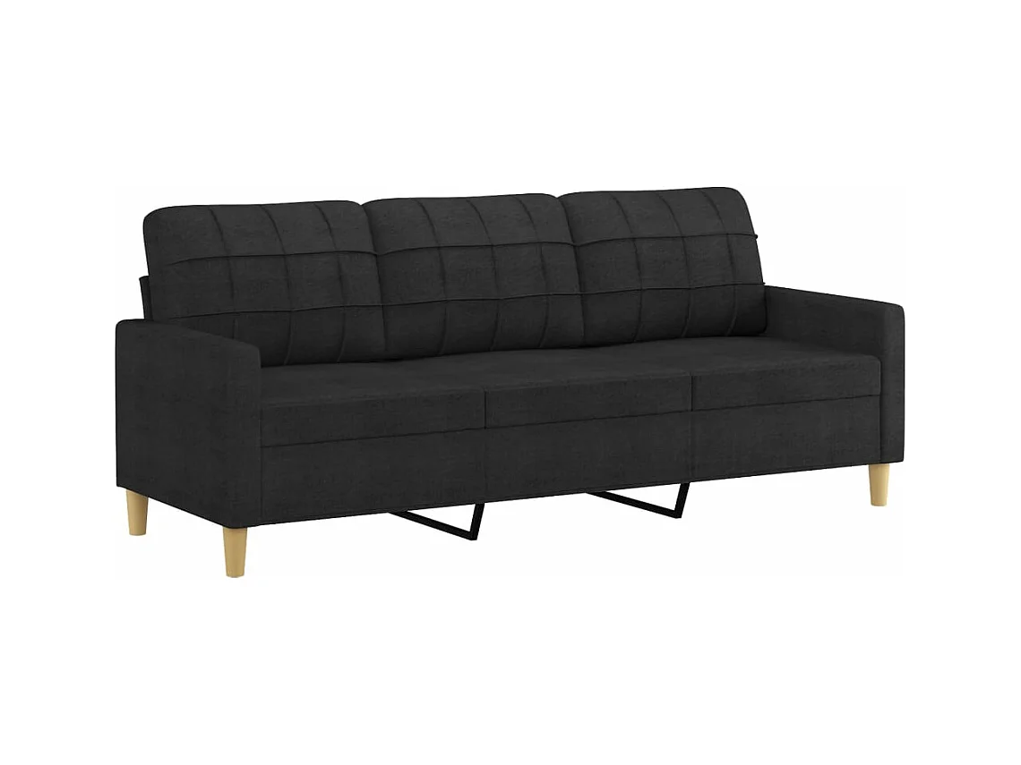 Canapé 3 places avec oreillers décoratifs noir 180 cm tissu