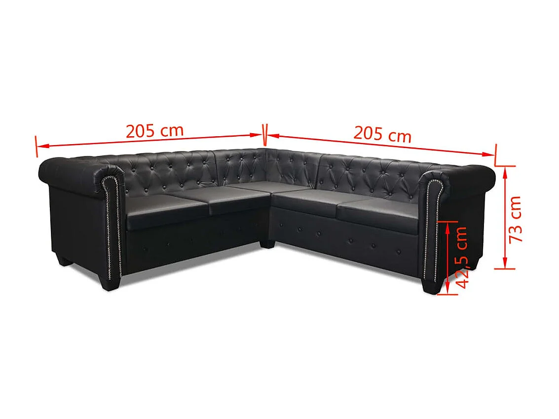 Canapé d'angle Chesterfield 5 places Cuir synthétique Noir