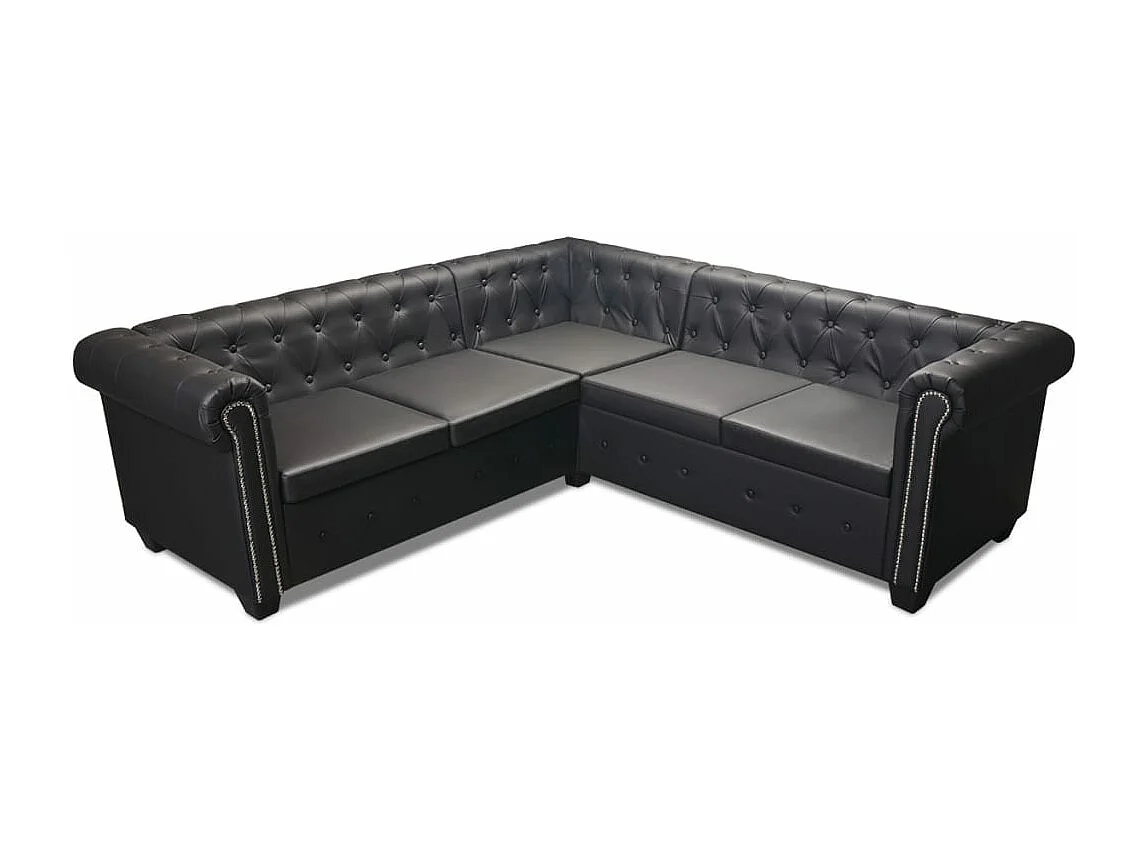 Canapé d'angle Chesterfield 5 places Cuir synthétique Noir
