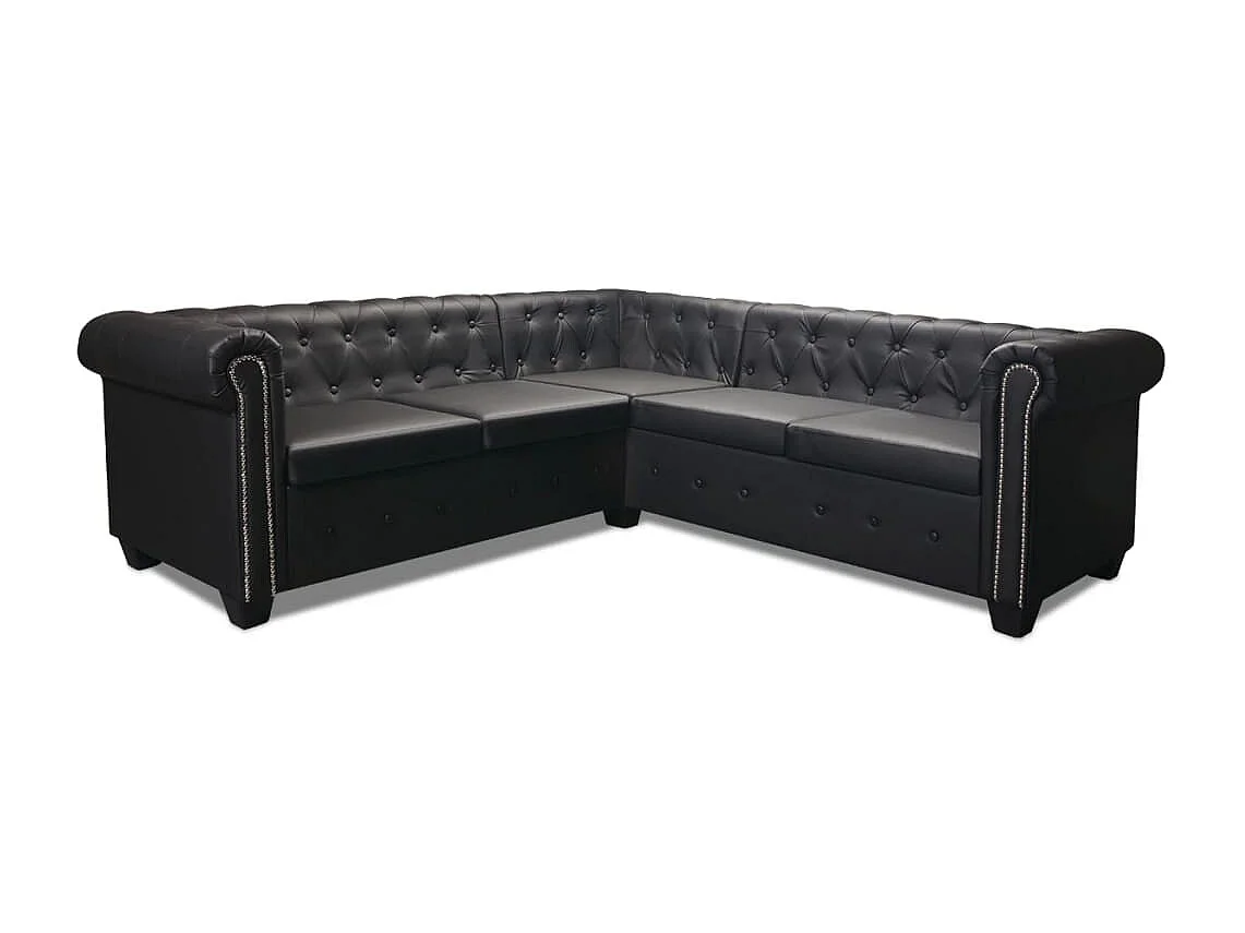 Canapé d'angle Chesterfield 5 places Cuir synthétique Noir