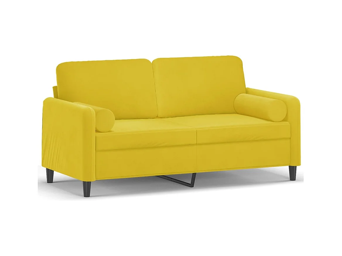 Canapé 2 places avec oreillers décoratifs jaune 140 cm velours