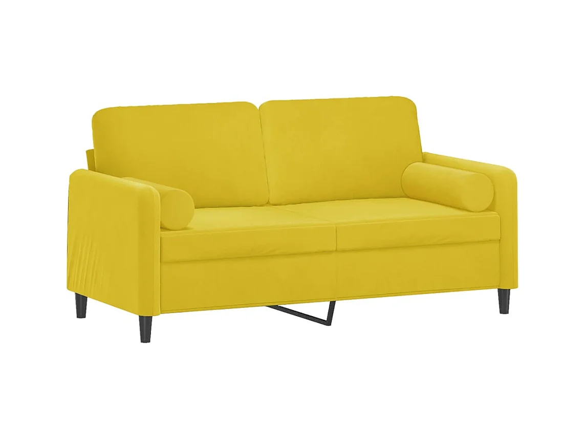 Canapé 2 places avec oreillers décoratifs jaune 140 cm velours