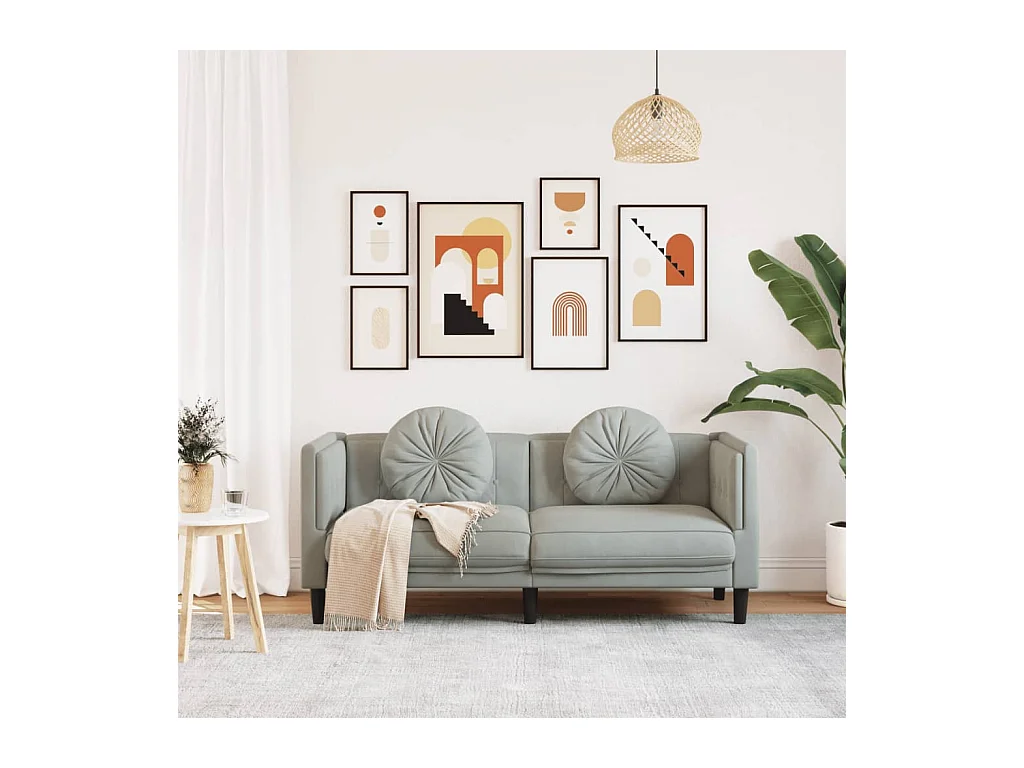 Canapé avec coussins 2 places gris clair velours