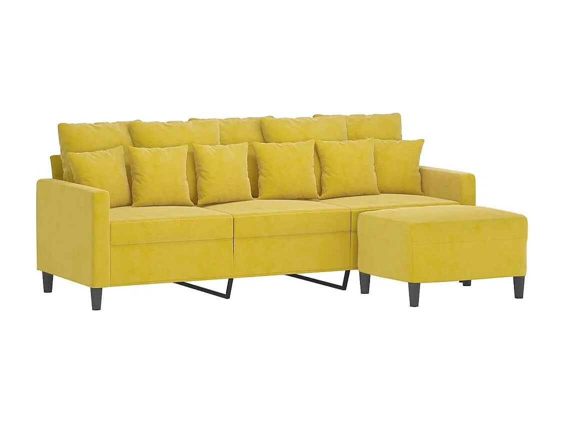 Driezitsbank met voetenbank 180 cm fluweel geel