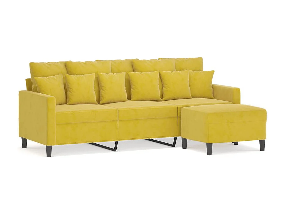 Sofá de 3 plazas con taburete terciopelo amarillo 180 cm
