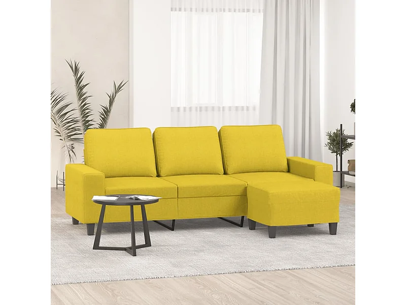 Sofá de 3 lugares com apoio de pés 180 cm tecido amarelo-claro