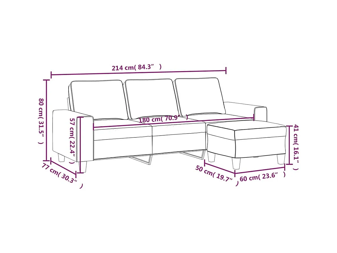Canapé à 3 places avec repose-pieds Jaune clair 180 cm Tissu