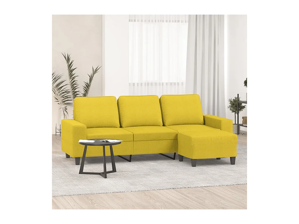 Canapé à 3 places avec repose-pieds Jaune clair 180 cm Tissu