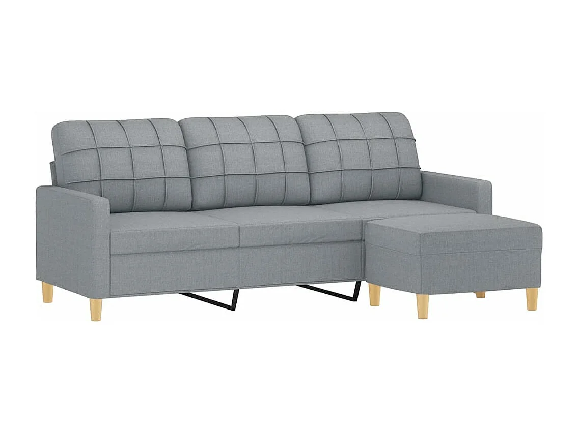 Canapé à 3 places avec repose-pieds Gris clair 180 cm Tissu