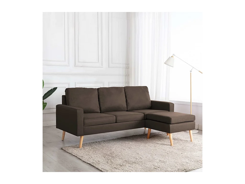 Canapé à 3 places avec repose-pied Marron Tissu