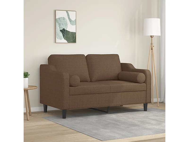 Sofá de 2 plazas con cojines tela marrón 120 cm