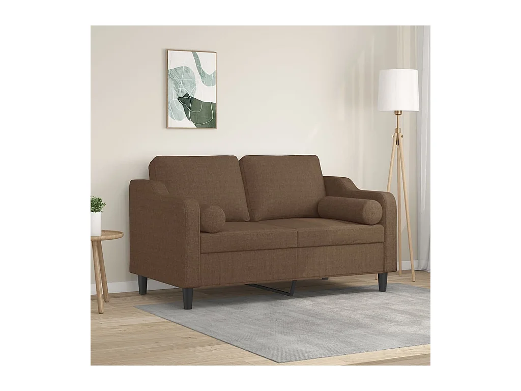Canapé 2 places avec oreillers décoratifs marron 120 cm tissu
