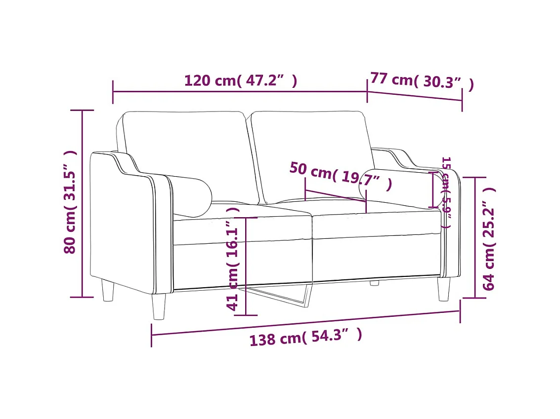 Tweezitsbank met sierkussens 120 cm stof bruin