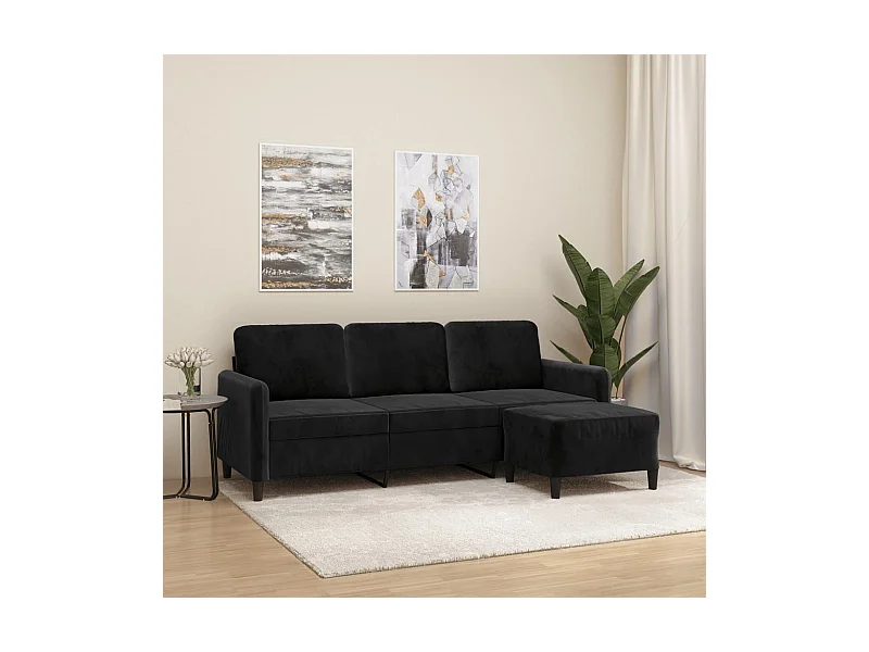 Canapé à 3 places avec repose-pieds Noir 180 cm Velours
