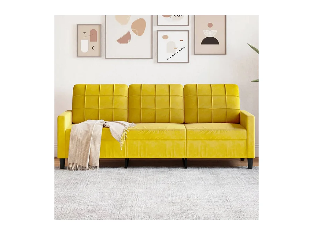 Canapé à 3 places Jaune 180 cm Velours