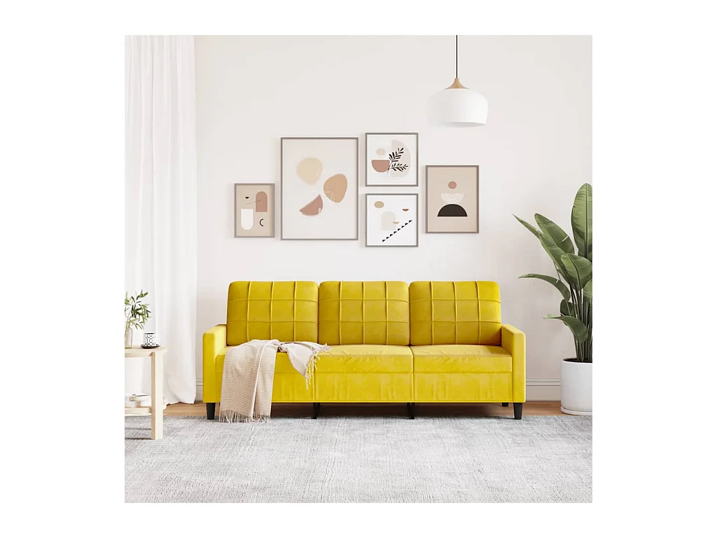 Canapé à 3 places Jaune 180 cm Velours