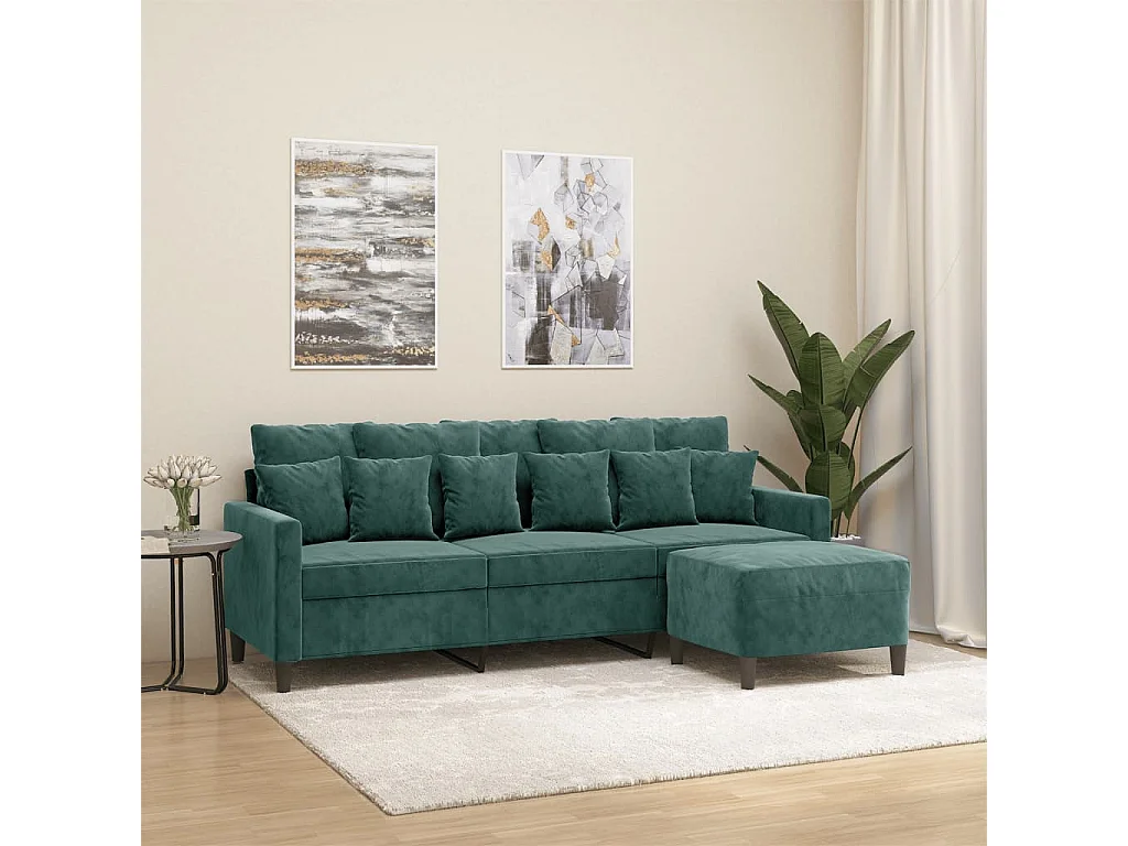 Sofá de 3 plazas con taburete de terciopelo verde oscuro 180 cm