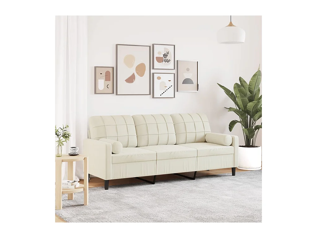 Canapé 3 places avec oreillers décoratifs crème 180 cm velours