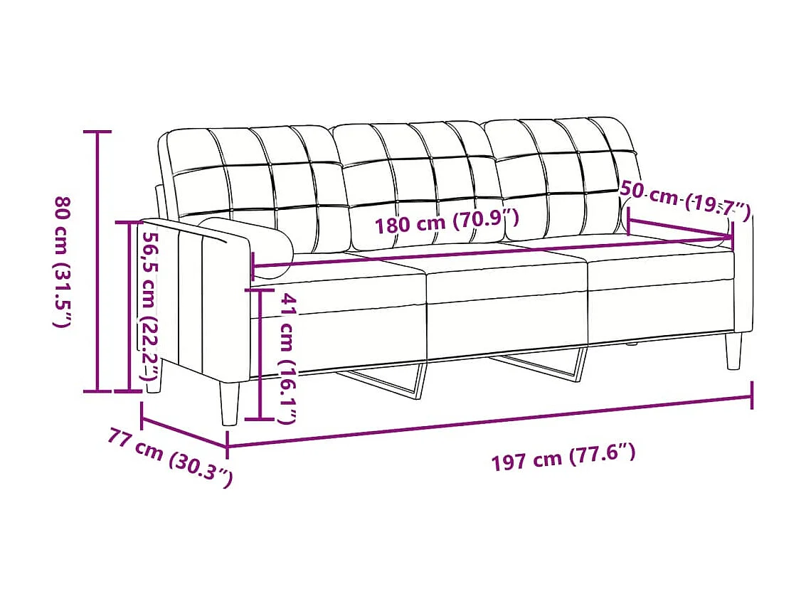 Canapé 3 places avec oreillers décoratifs crème 180 cm velours