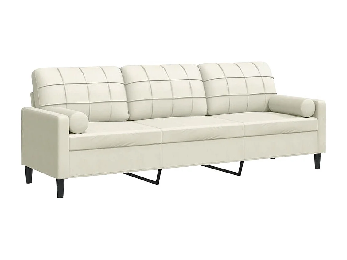 Canapé 3 places avec oreillers décoratifs crème 210 cm velours