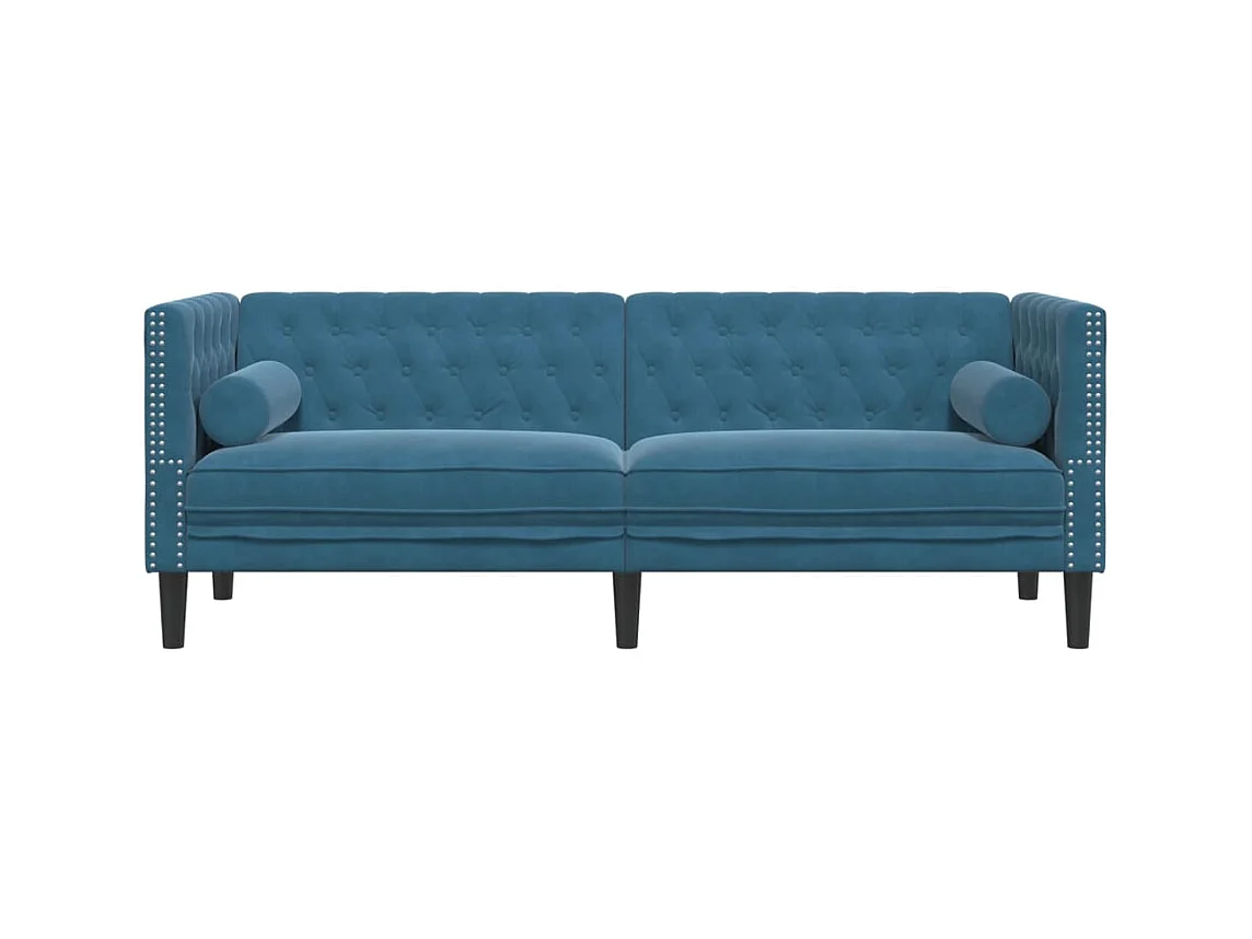 Canapé Chesterfield avec traversins 3 places bleu velours