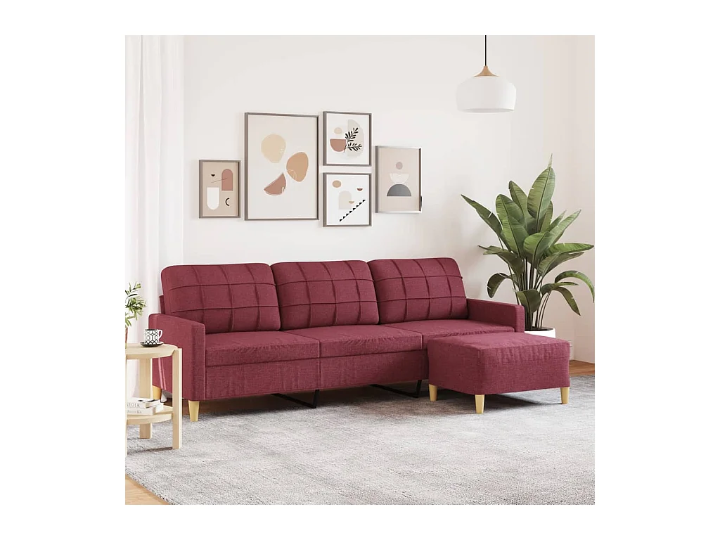 Canapé à 3 places avec repose-pieds Rouge bordeaux 210 cm Tissu