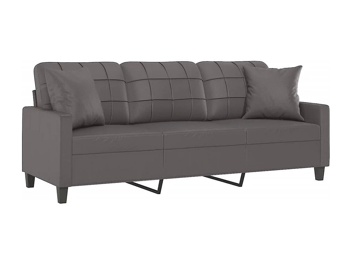 Canapé 3 places avec oreillers décoratifs gris 180cm similicuir