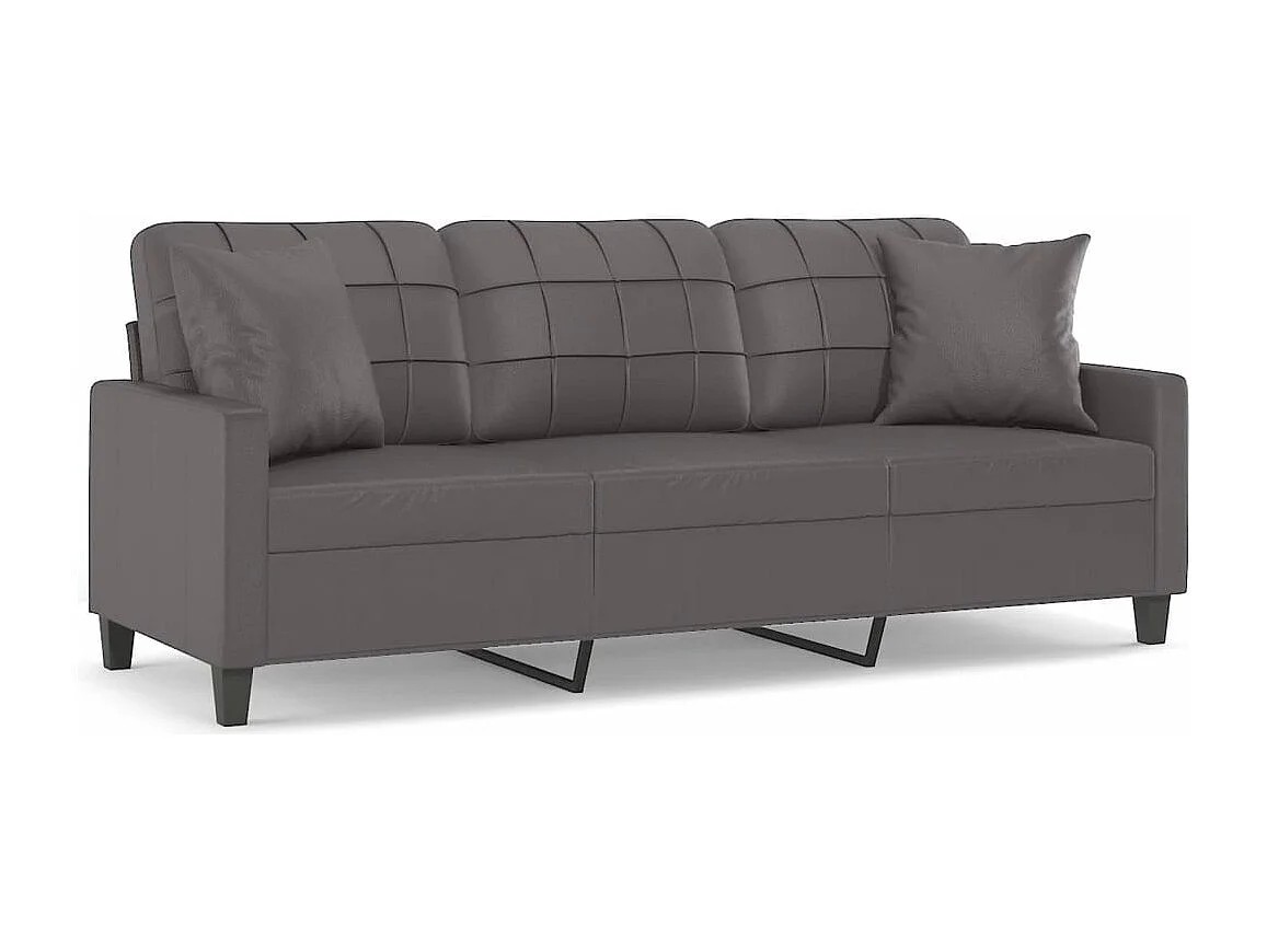 Canapé 3 places avec oreillers décoratifs gris 180cm similicuir
