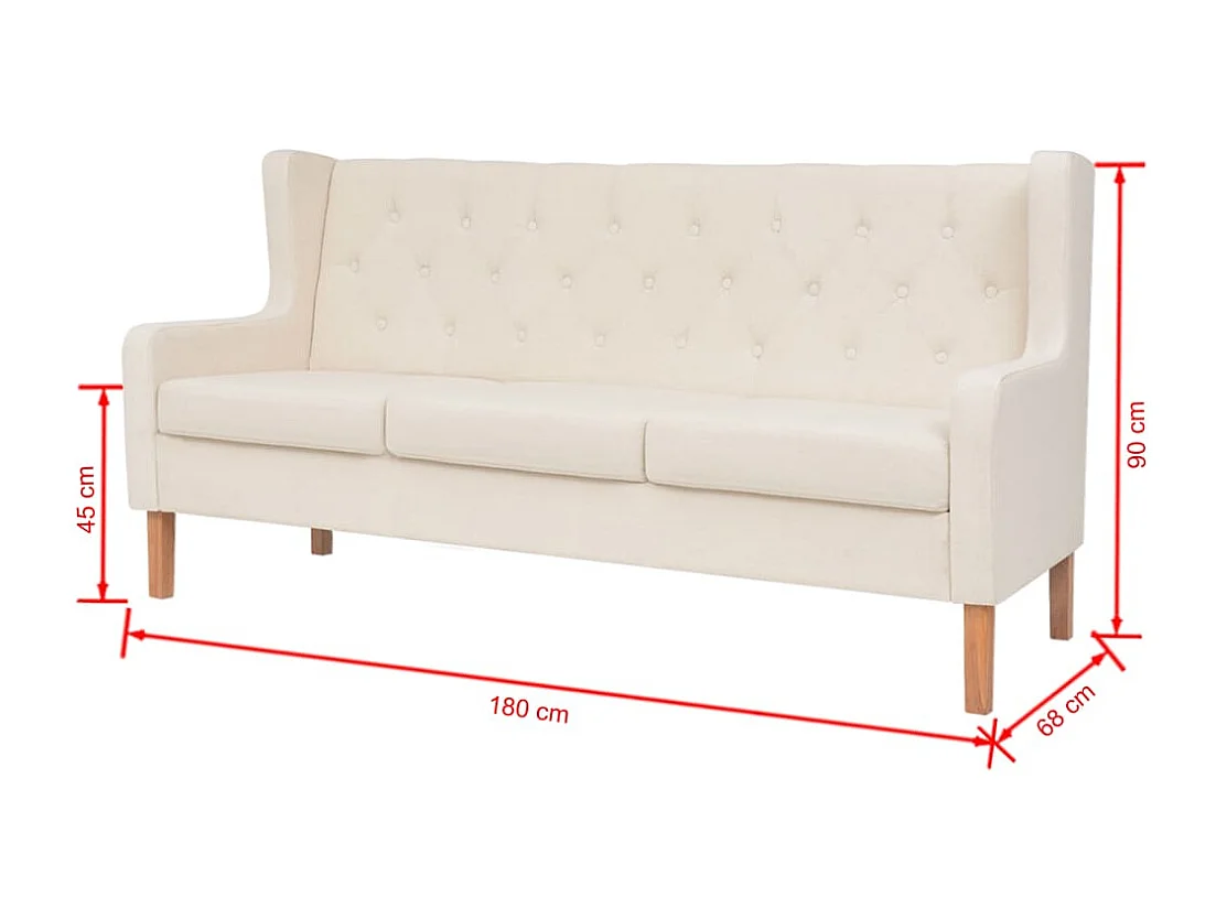 Canapé à 3 places Tissu Blanc crème