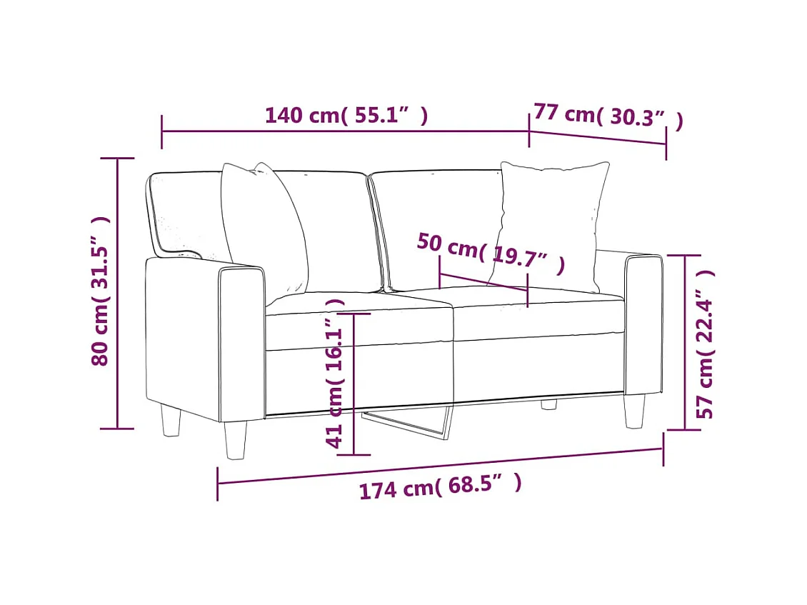Canapé 2 places avec oreillers crème 140 cm similicuir