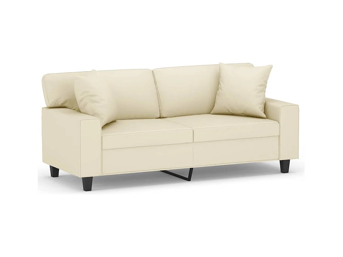 Tweezitsbank met sierkussens 140 cm kunstleer crèmekleurig