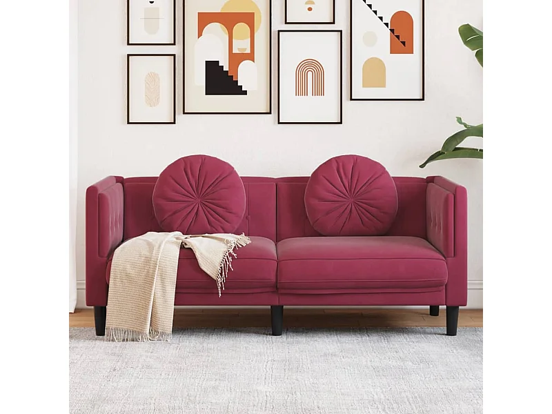 Sofá de 2 plazas con cojines terciopelo rojo tinto