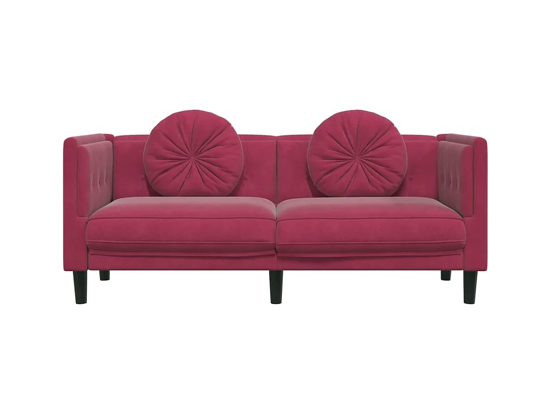 Canapé avec coussins 2 places rouge bordeaux velours