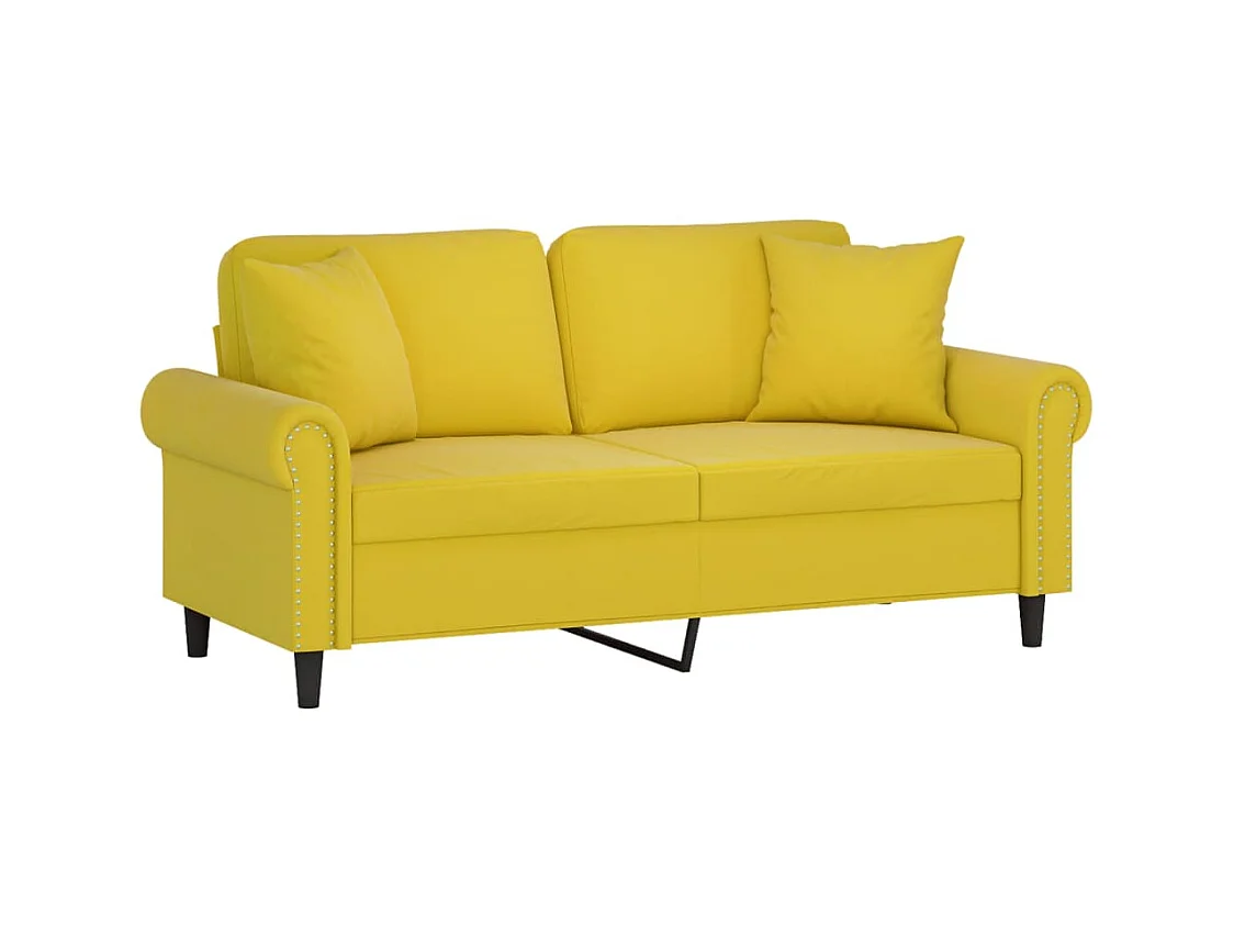 Canapé 2 places avec oreillers décoratifs jaune 140 cm velours