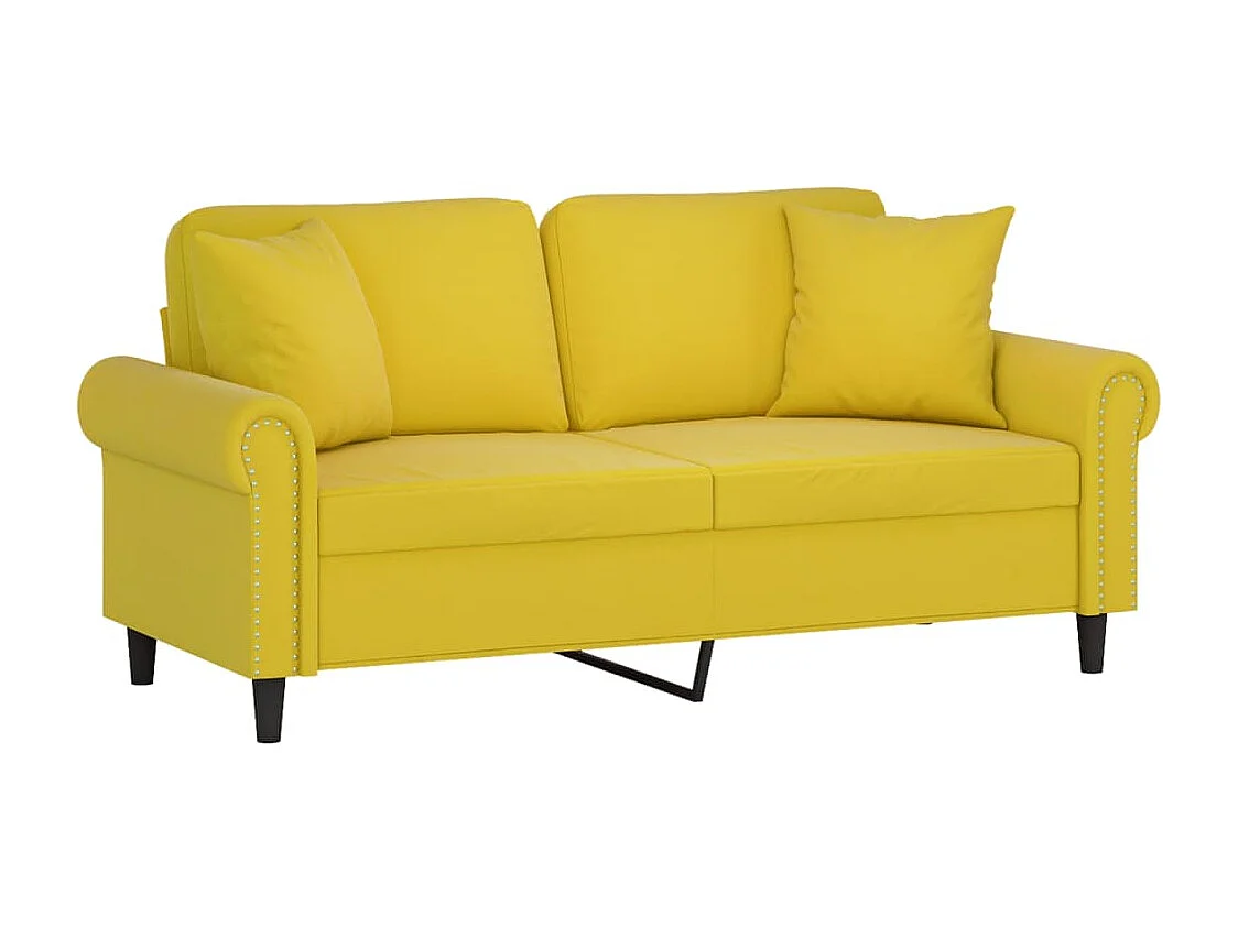 Sofá 2 lugares c/ almofadas decorativas 140 cm veludo amarelo