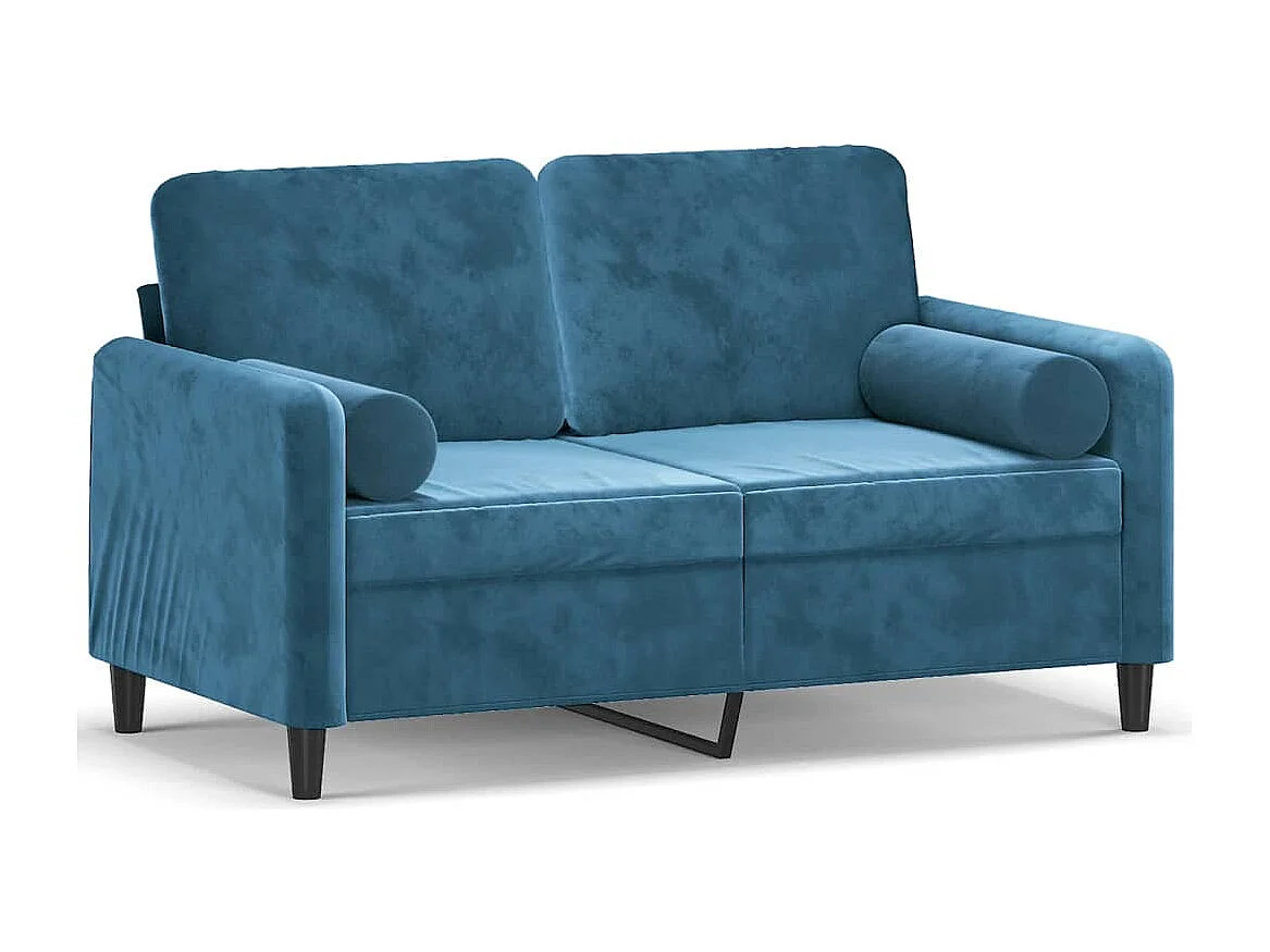 Sofá 2 lugares c/ almofadas decorativas 120 cm veludo azul