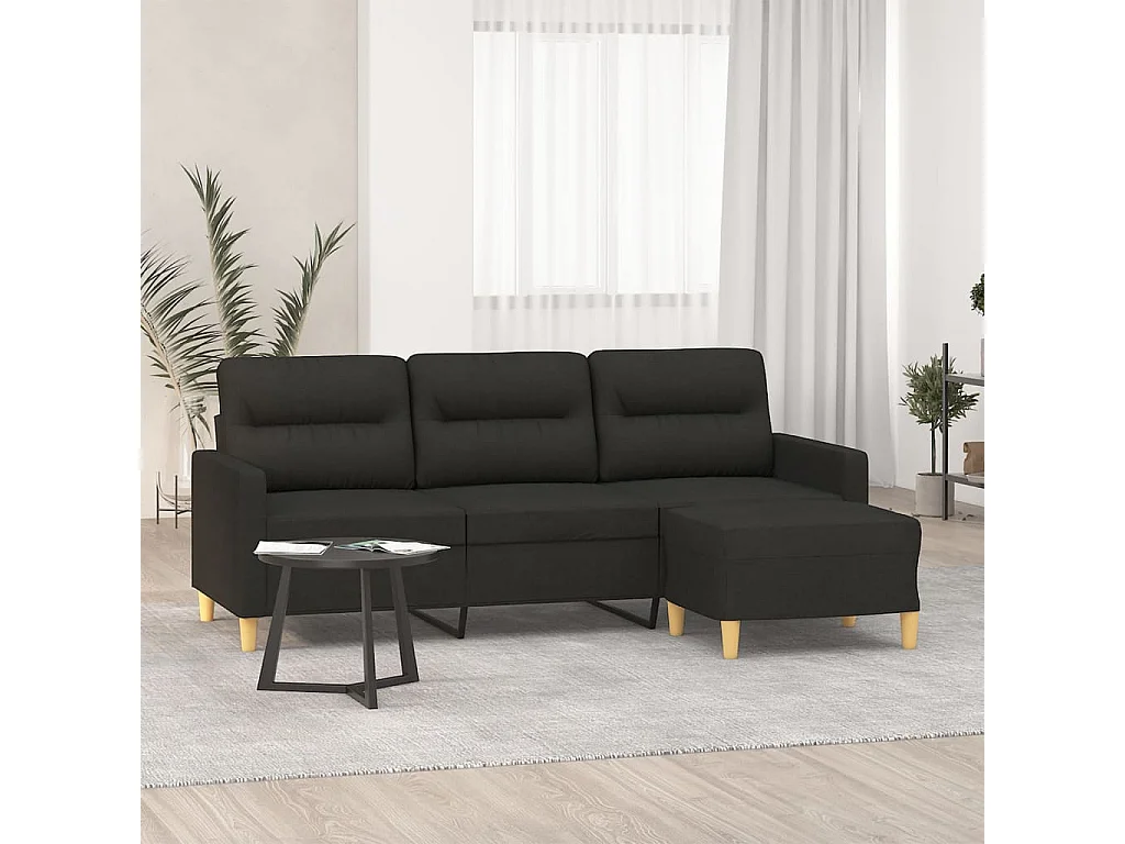 Sofá de 3 plazas con taburete de tela negro 180 cm