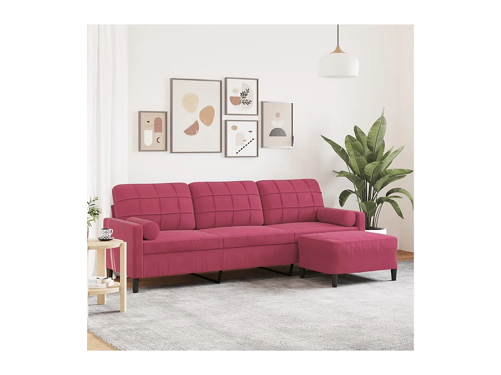Canapé à 3 places et repose-pieds Rouge bordeaux 210 cm Velours