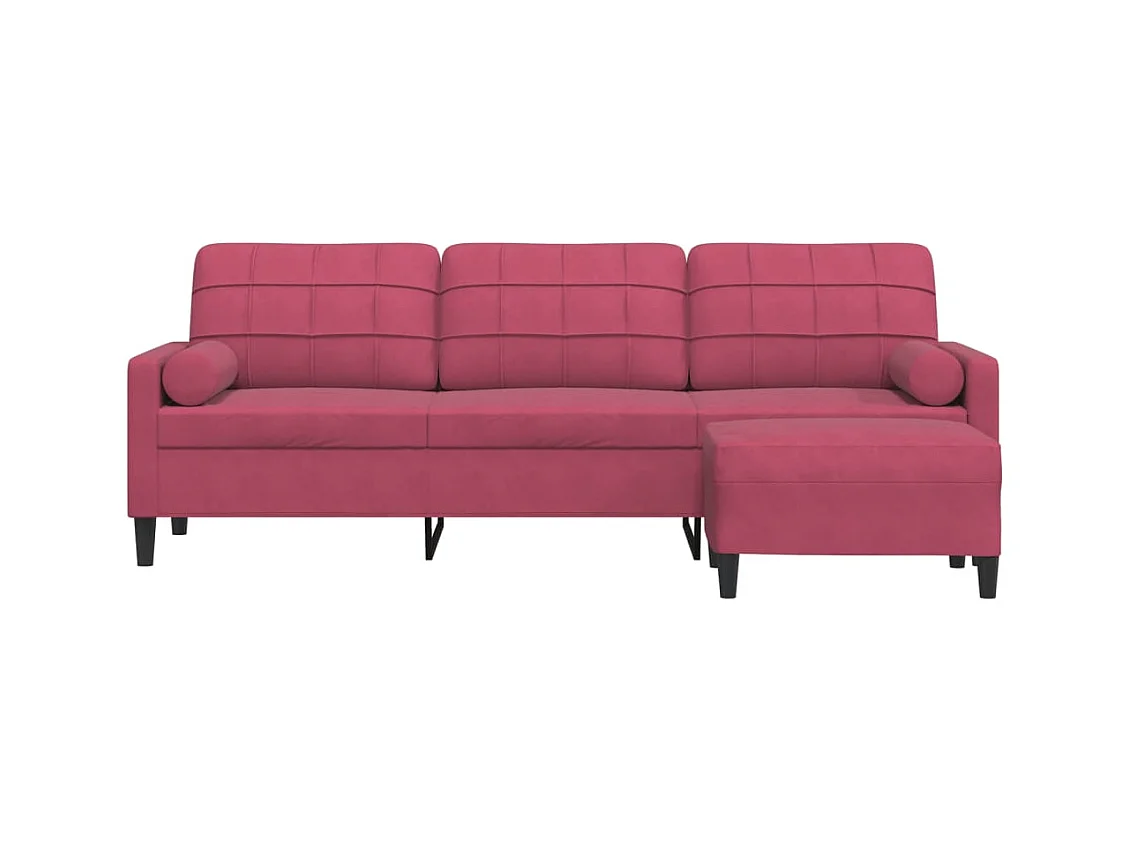 Canapé à 3 places et repose-pieds Rouge bordeaux 210 cm Velours