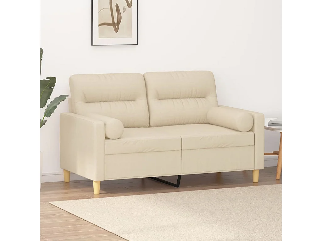 Canapé 2 places avec oreillers décoratifs crème 120 cm tissu